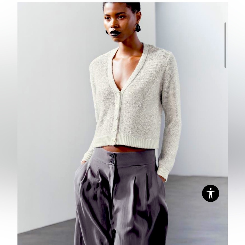 Zara silver sequined cardigan, size M, NWT
